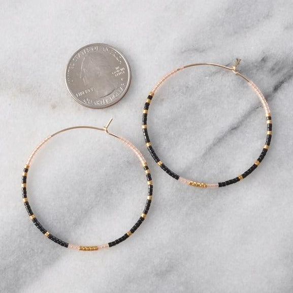 Libby & Smee • Beaded Hoop Earrings • 14K Gold Fill • Seamless • Noir
