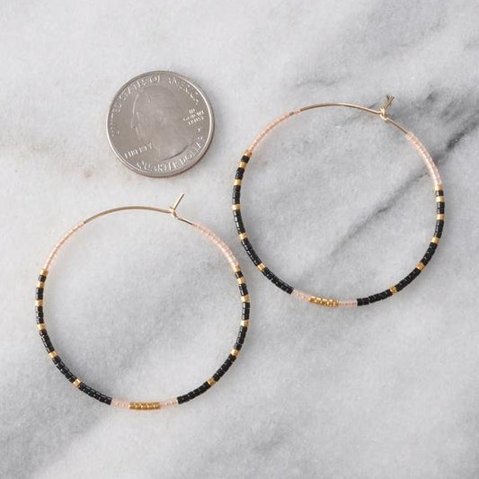 Libby & Smee • Beaded Hoop Earrings • 14K Gold Fill • Seamless • Noir
