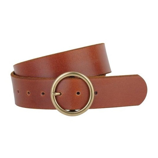 Wide Brass Toned Circle Buckle Belt • Tan